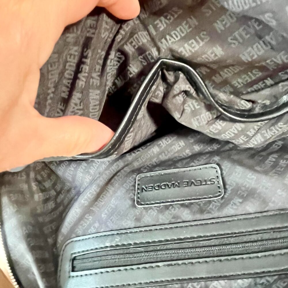 Steve Madden Large Black Leather Tote Purse Crossbody Bag Silver-Toned Accents - Picture 7 of 10